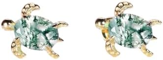Natural Moss Agate Oval Earrings, Moss Agate Earring Studs, Animal Turtle Earrings, Moss Agate Jewelry, Best Friend Gifts, Women Earrings