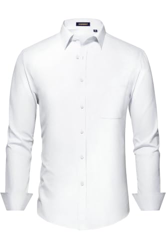Image of HISDERN Mens Dress Shirts Long Sleeve Button Down Casual Shirts for Men Inner Contrast Formal Business Tuxedo Wedding Shirt