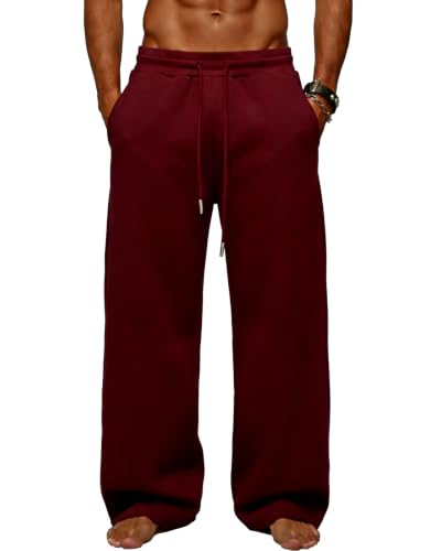 Image of Men's Baggy Sweatpants Wide Leg Fleece Lounge Joggers with Deep Pockets | Soft 65% poly 35% cotton stretch blend, outer drawstring, open bottom, relaxed fit for gym, travel, errands and daily wear