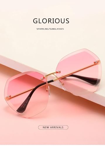 Vintage Rimless Pilot Sunglasses Women Men Retro Cutting Lens Gradient Sun Glasses Female UV4004