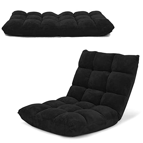 Image of COSTWAY Adjustable Gaming Chair, Video Gaming Chairs with Back Support, Alloy Steel Frame, Soft Coral Fleece, Lazy Sofa Lounge for Reading Living Room Recliner for Adults Kids, Black