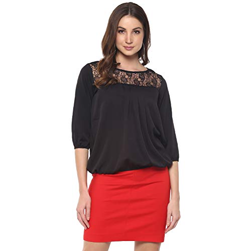 Image of mayra Women's Crepe Black Color 3 /4 Sleeve Top