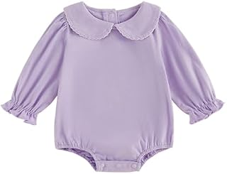 Baby Boy Girl Bubble Romper Infant Long Sleeve Collar Fall Romper | Unisex Baby Oversize T-shirt Cotton Bodysuit, Scallope Collar Bubble Romper, Family Photos for Christmas, Easter, Thanksgving