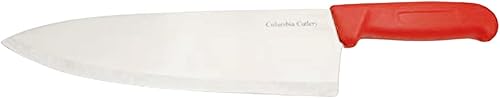 Columbia - Cuchillo de chef comercial para cubiertos de 10 pulgadas, mango de fibra roja, afilado y apto para lavavajillas