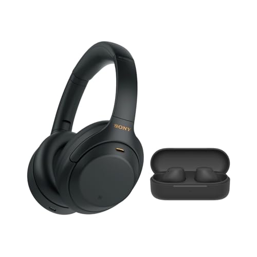 Sony WH-1000XM4 Wireless Bluetooth Noise Canceling Over-Ear Headphones (Black) in-Ear Wireless Earbuds Bundle - Portable, Long-Lasting Battery, Quick Charge, (2 Items)