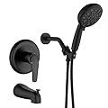 VIKASI Tub Shower Faucet Set with 10 Spray Handheld Shower Matte Black Shower System with Tub Spout Single Handle 4.7 Inch Shower Handheld Shower Fixtures Tub and Shower Trim Kit