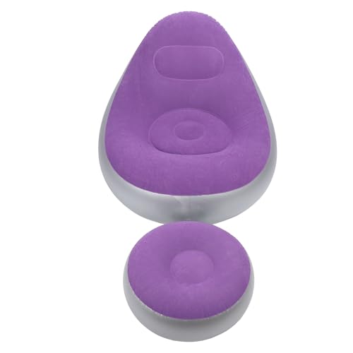 CFTGIW Inflatable Lounge Chair with Foot Stool PVC Flocking Folding Inflatable Couch Blow Up Lounger Sofa Chair for Rooms Camping Home Blue Thick Bottom and It and Materials PVC (Purple)