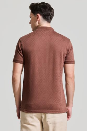 Image of SNITCH Brown Textured Polo T-Shirts