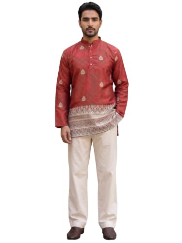Jompers Store Jompers Men's Red XL Cotton Blend Kurta with Korean - Image 2
