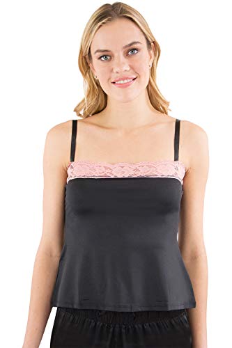 Intimo Women's Microfiber Camisole with Contrast Lace, Black, Small