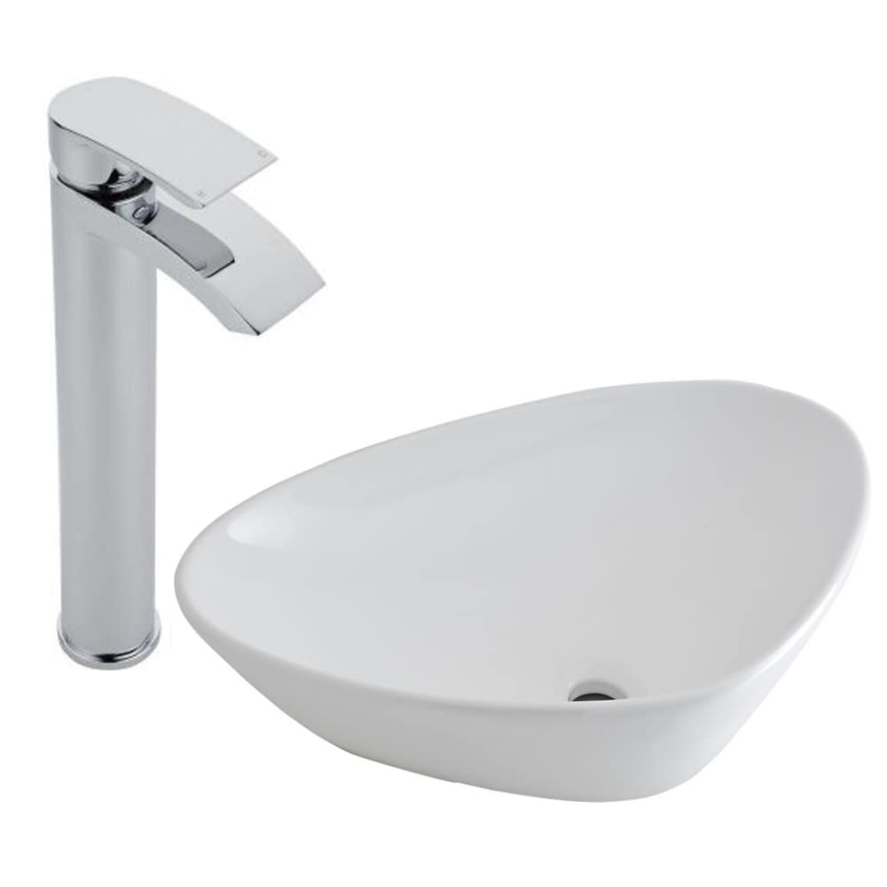Milano White Select Countertop Bathroom Basin Sink High Rise Mixer Tap - 590Mm X 390Mm