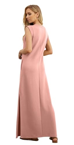 Image of GRECERELLE 2026 Women Year-Round Casual Round Neck Loose Split Wrinkle-Free Long Maxi Vacation Dress with Pockets (XXS-4XL)
