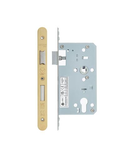 Kooples Hardware 2 Pack DIN Euro Sashlock 72mm Centres 60mm Backset Radius Faceplate Mortice Locks for Wooden Doors (PVD Satin Brass)