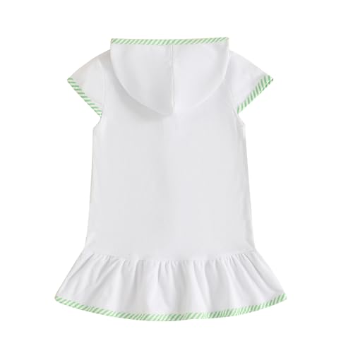 Image of Girls Hooded Terry Coverups One Piece Swimsuits Beach Stripe Trim Zip Up Fly Sleeve Swim Cover Up Swimwear