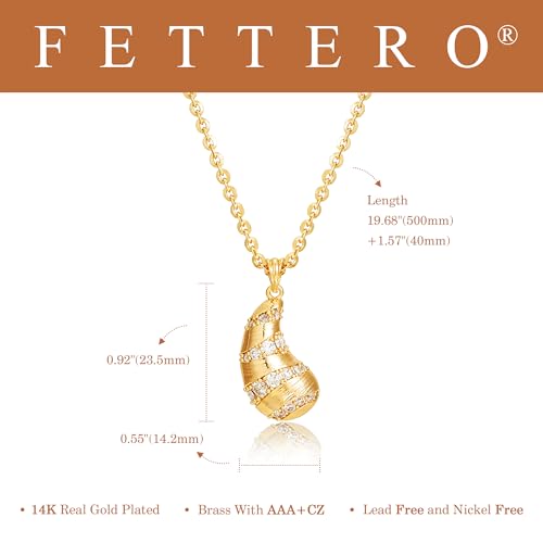 Fettero Dainty Gold Necklace for Women, 14K Gold Plated Pendant Necklace Cubic Zirconia Charm Necklaces for Women Jewelry Gift