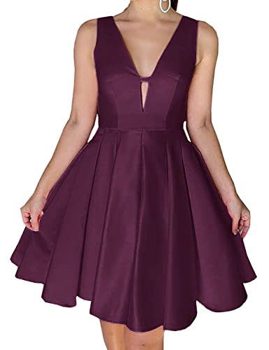 HUINI Damen Elegant Ballkleid Kurz Abendkleid Satin A-Linie Abiballkleid...