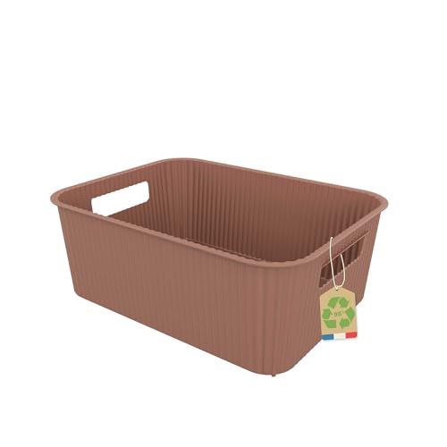 SUNDIS Vibes, cesta de almacenamiento de plástico, marrón moca, 10L, con asas, apilable, ideal para pequeños objetos y accesorios en el baño, dormitorio, cocina u oficina