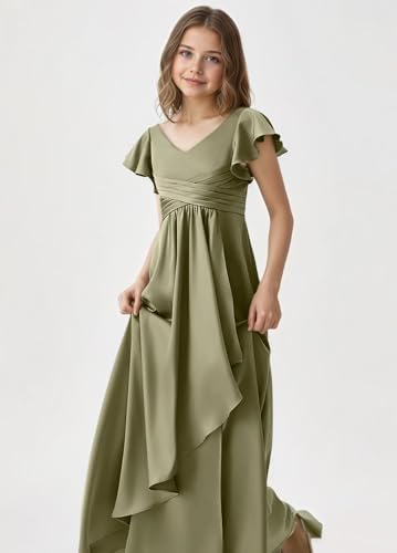 Sevintage Satin Junior Bridesmaid Dresses Tea Length Formal Wedding Party Gowns with Slit4