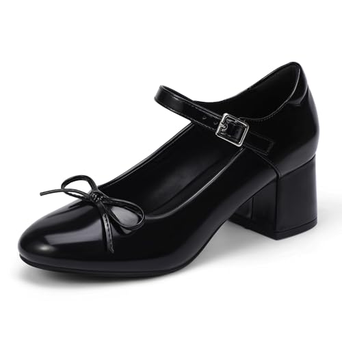 Mofri ShowHow Women's Mary Jane Shoes Women's Chunky Low Block Heels Mary Jane Round Closed Toe Pumps Wedding Office Dancing Dress Shoes