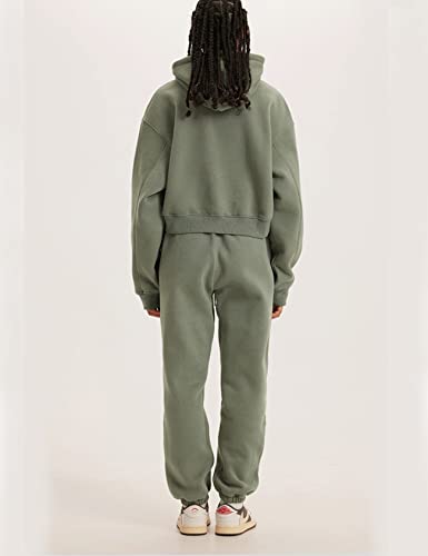 Flygo Womens Fleece 2 Piece Outfits Sweatsuit Crop Pullover Sweatshirt Joggers Pants Tracksuit Set