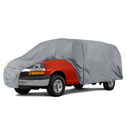 Waterproof Car Cover Compatible with 2003-2025 Chevy Express/GMC Savana Cargo Van 1500/2500/3500 Extended Length LWB 10 Layers All Weather Car Covers and Zipper Door for Snow Rain Dust Protection