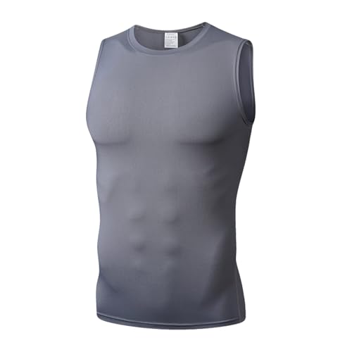 Camiseta sin mangas para correr para hombre, absorbe la humedad, entrenamiento, culturismo, cuello redondo, gimnasio, deportes, ocio, fitness, uso diario, ligero, ropa atlética, gris, L