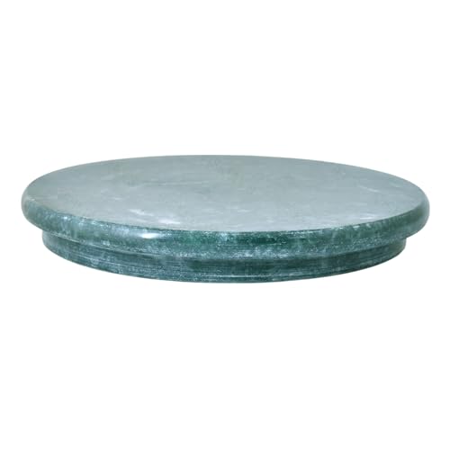 Image of VISMAY'S 10 Inch Green Marble Chakla with 12 Inch Wooden Rolling Pin for Roti Paratha Chapati Rolling Board Set for Kitchen