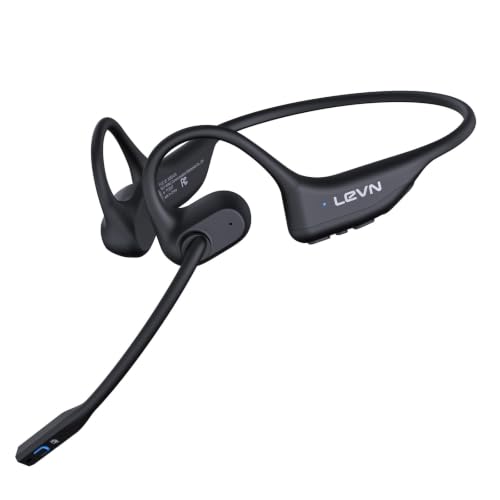 LEVN Open Ear Headphones with Mic 29g Bluetooth Headset with Microphone Bluetooth Headphones with Noise Cancelling Mic Waterproof Non-slip Wireless Headset with Mic for Work Workout Driving Call