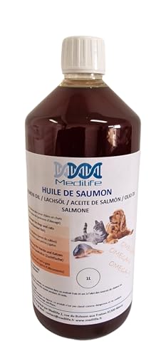 Aceite de salmón 100% natural para perros, gatos y caballos, rico en omega 3-6-9 y vitaminas (1L)