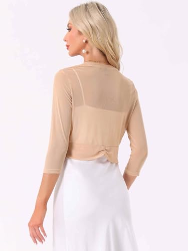 Image of Allegra K Bolero Shrug for Women's Elegant 3 /4 Sleeve Mesh Sheer Cardigan Formal Jacket for Evening Dresses