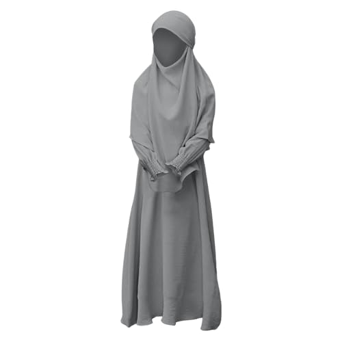 Toddler Kids Girl Solid Muslim Dress Muslim Abaya Hijab Long Sleeve Dresses Bow Tie Skirts4