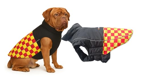 Image of The Pets Company Dog Winter Coat Jacket, Clothes, Windproof, Waterproof, Light Weight, Washable, Ultra Warm Thick Fleece Lined Dog Vest for Cold Weather Protection, (Yellow Check, XX-Large - 30 Inch)