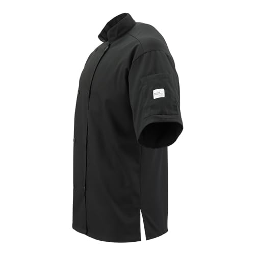 Image of Mercer Culinary Millennia Air Short Sleeve Men's Cook Jack with Full Mesh Back, Large, Black