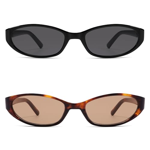 Image of Retro Oval Sunglasses Womens Mens Y2k Trendy Cateye Shades AR82299 | Narrow Round Cute Sunnies,90s 2000s Cool Skinny Frame