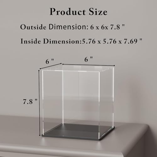 Image of RAPAL Acrylic Case with LED Light for Display, (6X6X8) inch SELF Assemble Clear Acrylic Display Box with Black Base, Dustproof Display Case with Lid for Collectibles, Trophy and Toys