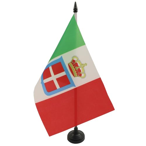 AZ FLAG - Drapeau De Table Royaume d’Italie couronne 21x14 cm - Petit Drapeau Royal Italien De Bureau 100% Polyester Avec Hampe De 25cm Et Socle En Plastique...