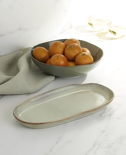Image of Oneida Organic Shades Sage Green Stoneware 2-Piece Serving Platter Set