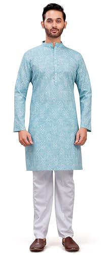 Image of Studio Shringaar Men's Cotton Blend Relaxed Fit Ikat Printed Knee Length Kurta