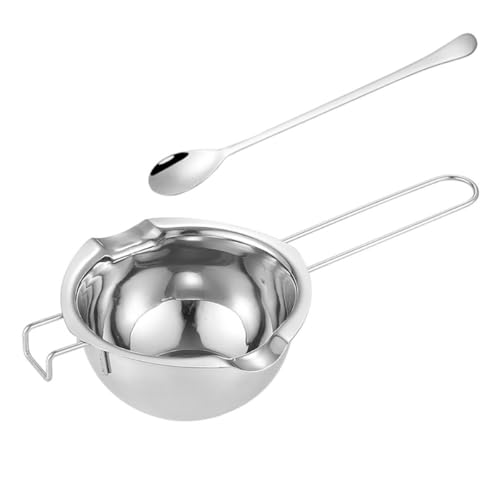 Healvian Olla de Acero Inoxidable 400 Ml para Derretir Mantequilla y Queso, Set de 2 Piezas Picos Vertedores, Utensilios de Cocina para Acampar y Fundir Chocolate en Camping