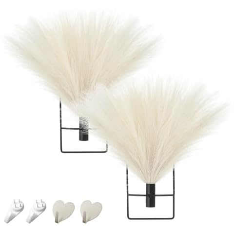 Pretty Jolly Boho Wall Decor, Rectangular Wall-Mounted Metal Wall Decor, Hanging Artificial Pampas Display, Wall Art Living Room, Bedroom, Bathroom, Dining Room, Plant Wall Decor 2 Pack Black Cover