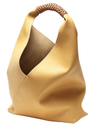 Women's Soft Genuine Leather Shoulder Bag Trendy Triangle Tote Purse Large Working Handbag Designer Satchels - Main Image