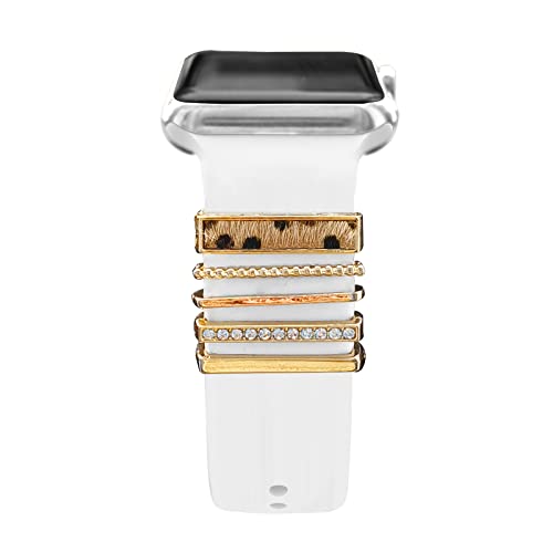 Image of 5Pcs Charms for Apple Watch band 41mm 45mm 40mm 44mm 38mm 42mm 46mm 49mm Women,Diamond+Metal Jewelry Decorative Ring For iWatch series 11 10 9 8 7 6 5 4 se 3 /2,Galaxy watch 7 /6 /5 /4,Strap Accessories