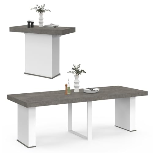 IDMarket – Mesa Consola extensible Eden 10 personas 235 cm hormigón y blanco