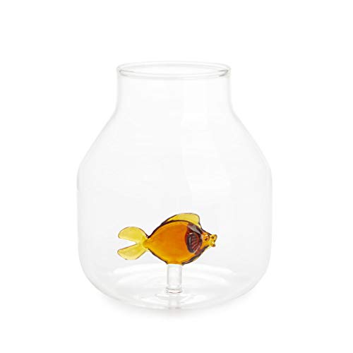 Balvi Blumenvase Atlantis Bernstein Farbe Konische Vase mit Glas Fisch im...