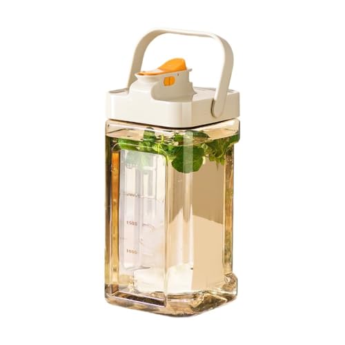 麦茶ポット ピッチャー お茶ポット 横置き 2.3L/ 3.5L 冷蔵庫 漏れない 冷水筒 ティーポット ウォーターボトル 水差し 目盛り蓋付き 持ち手付き 漏れない 洗いやすい プラスチック 夏 アウトドア 広口 持ちやすい カーキ色のハンドル (ホワイ