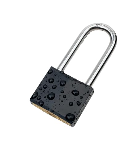 Image of 12-Pack Keyed Alike Locks, Black Covered Brass Keyed Padlock with Stainless Steel Long Shackle, 1-9 /16 Inch Lock Body, Rustproof Locks for Gate Fence Hasp Cabinet Toolbox Gym or School Locker