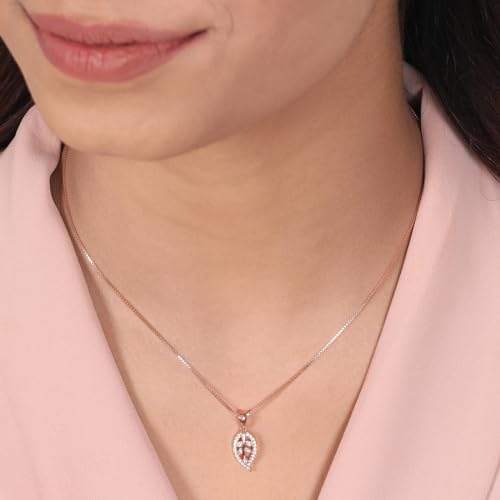 Image of ZAVYA 925 Sterling Silver Leaf Cubic Zirconia Anti Tarnish Rose Gold Plating Pendant Necklace | Gift for Women and Girls | With Certificate of Authenticity and 925 Hallmark