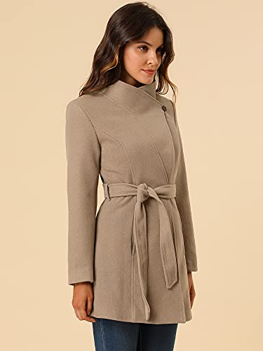 Image of Allegra K Women's Winter Elegant Stand Collar Overcoat Long Belted Pea Coat