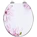 Round Toilet Seat Beautiful floral magnolia flowers Resin Toilet Seat Quietly Slow Close with Quick-Release Hinges Toilet Seat with Cover Easy to Clean Install