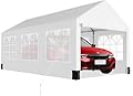 GarveeLife 12 * 20 Heavy Duty Carport Canopy, Portable Car Tent Garage with 6 Roll-Up Windows and All-Season Tarp Cover, Metal Roof & 4 Sandbags for Car, SUV, Truck & Boat, White